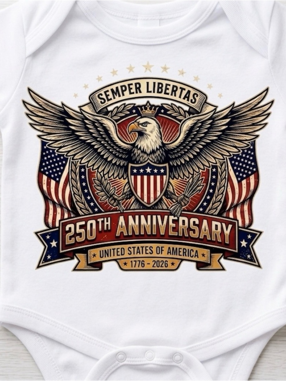 250th Anniversary Eagle Graphic Baby Onesie - Patriotic Red White Blue